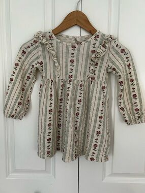 Little Co By Lauren Conrad Girls Ruffle Stripe Dress 4T Beige Stripe Flower